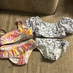 Wonder Nation Kids Swim Bikinis - Floral Gray and Multicolor